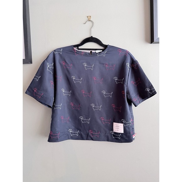 Thom Browne Tops - Thom Browne Hector Dachshund Embroidered Blouse Top Navy Made Japan Size 1
